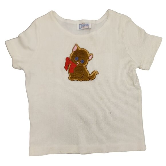 Vintage Girls In Design White Ribbed Top w/Fuzzy Kitty Cat On Front 4-6 - Picture 1 of 6